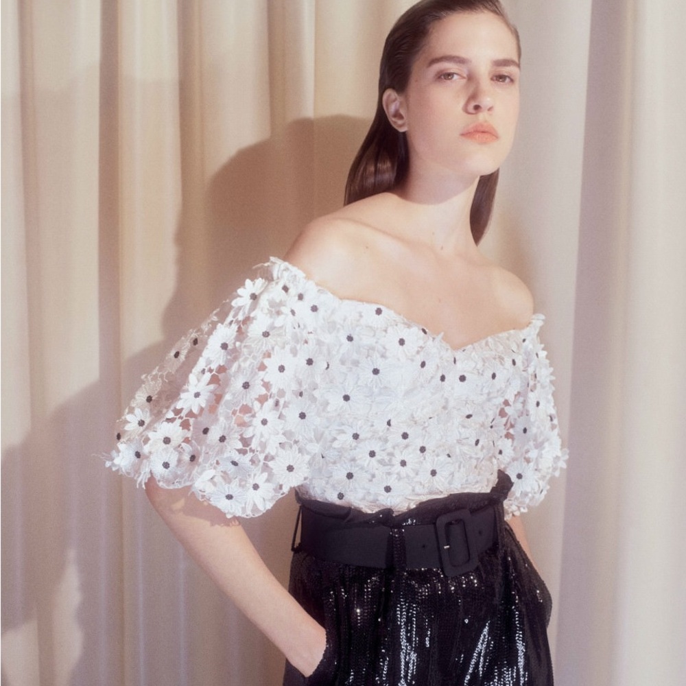 Self-Portrait White Off-Shoulder Floral Lace Blouse